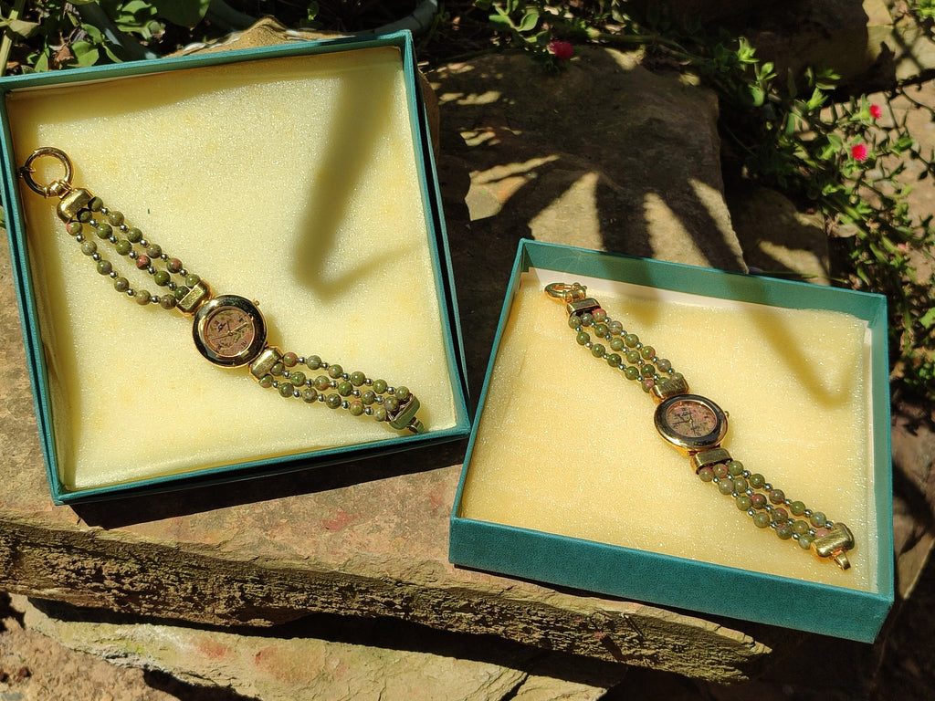 Polished Vintage La Fon Watch with Unakite Beads - Sold Per Item - From South Africa - Toprock Gemstones and Minerals 