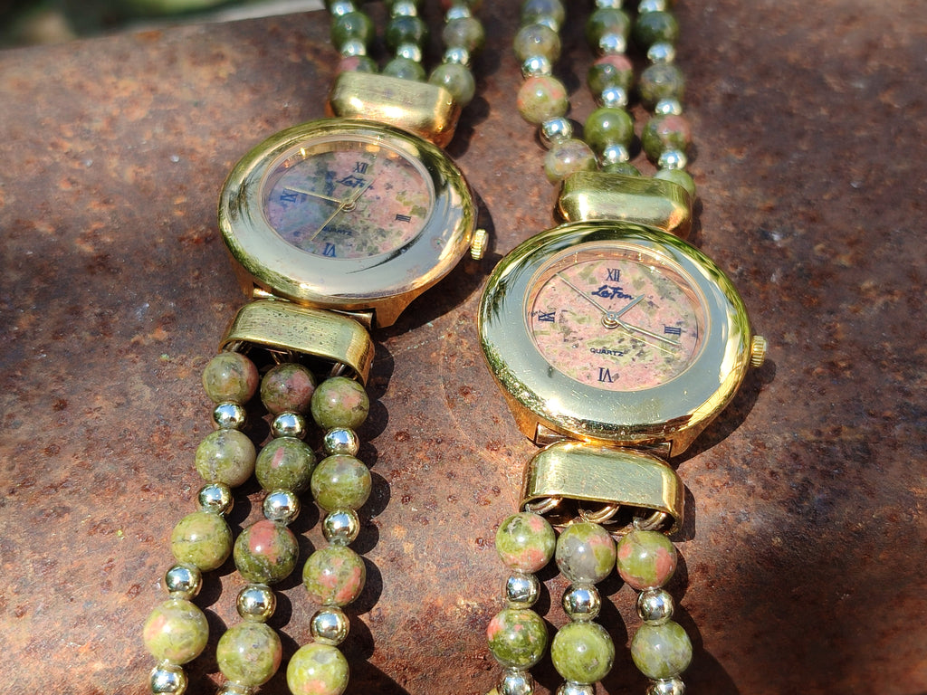 Polished Vintage La Fon Watch with Unakite Beads - Sold Per Item - From South Africa - Toprock Gemstones and Minerals 
