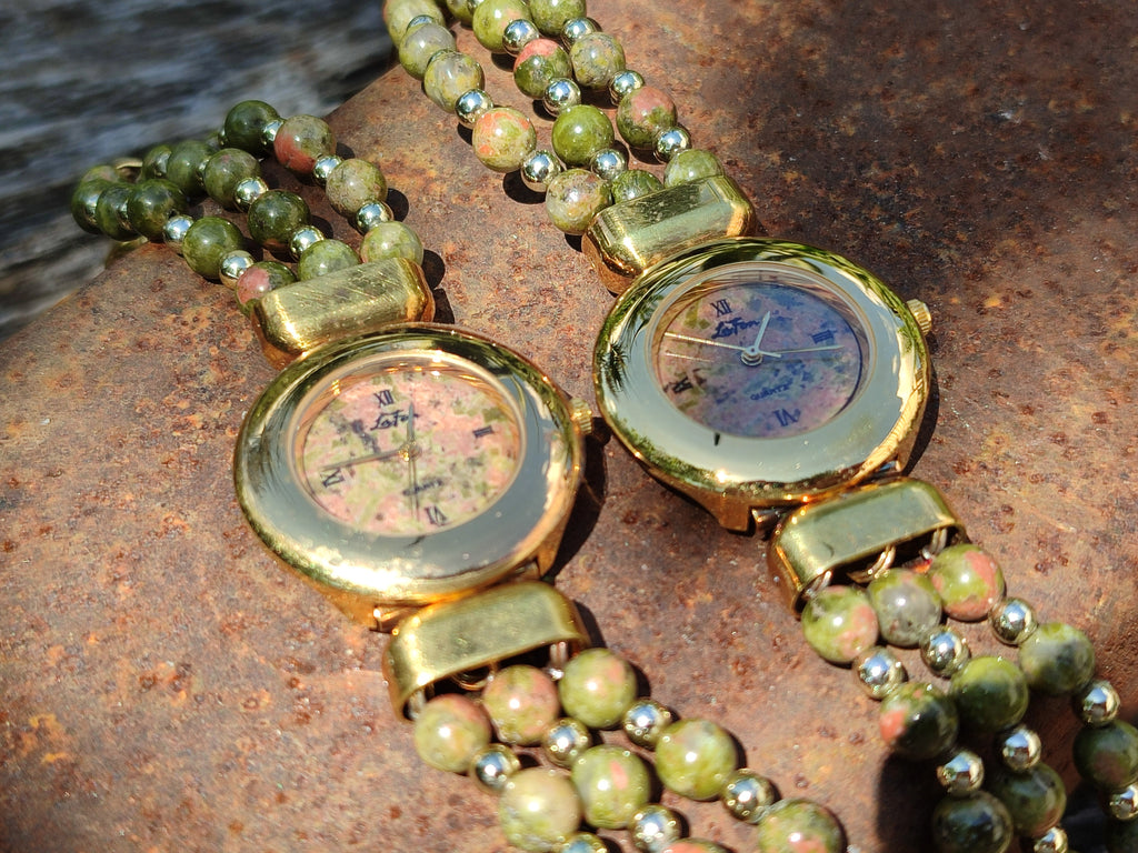 Polished Vintage La Fon Watch with Unakite Beads - Sold Per Item - From South Africa - Toprock Gemstones and Minerals 
