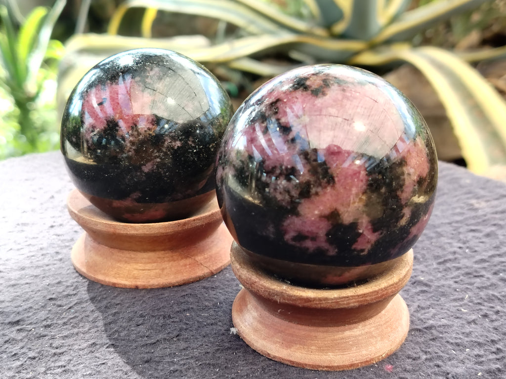 Polished Rhodonite Spheres x 6 From Ambindavato, Madagascar - Toprock Gemstones and Minerals 