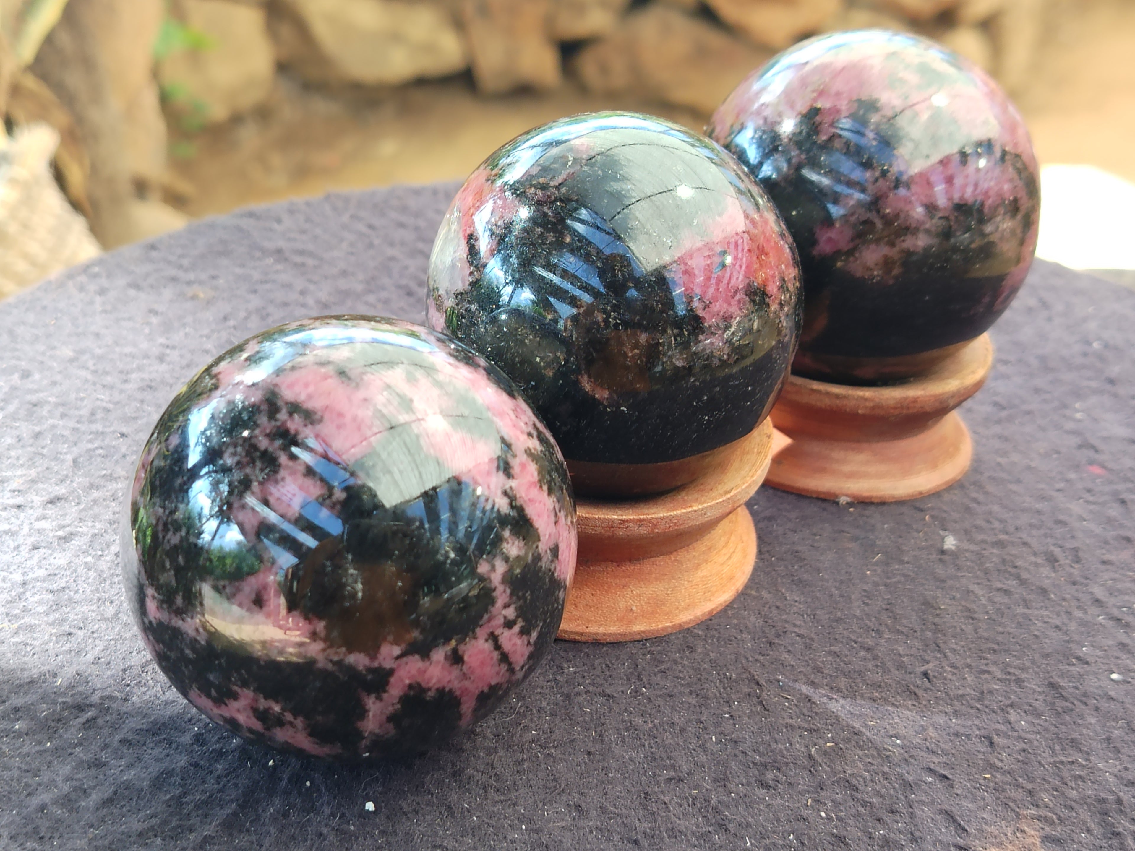 Polished Rhodonite Spheres x 6 From Ambindavato, Madagascar - Toprock Gemstones and Minerals 