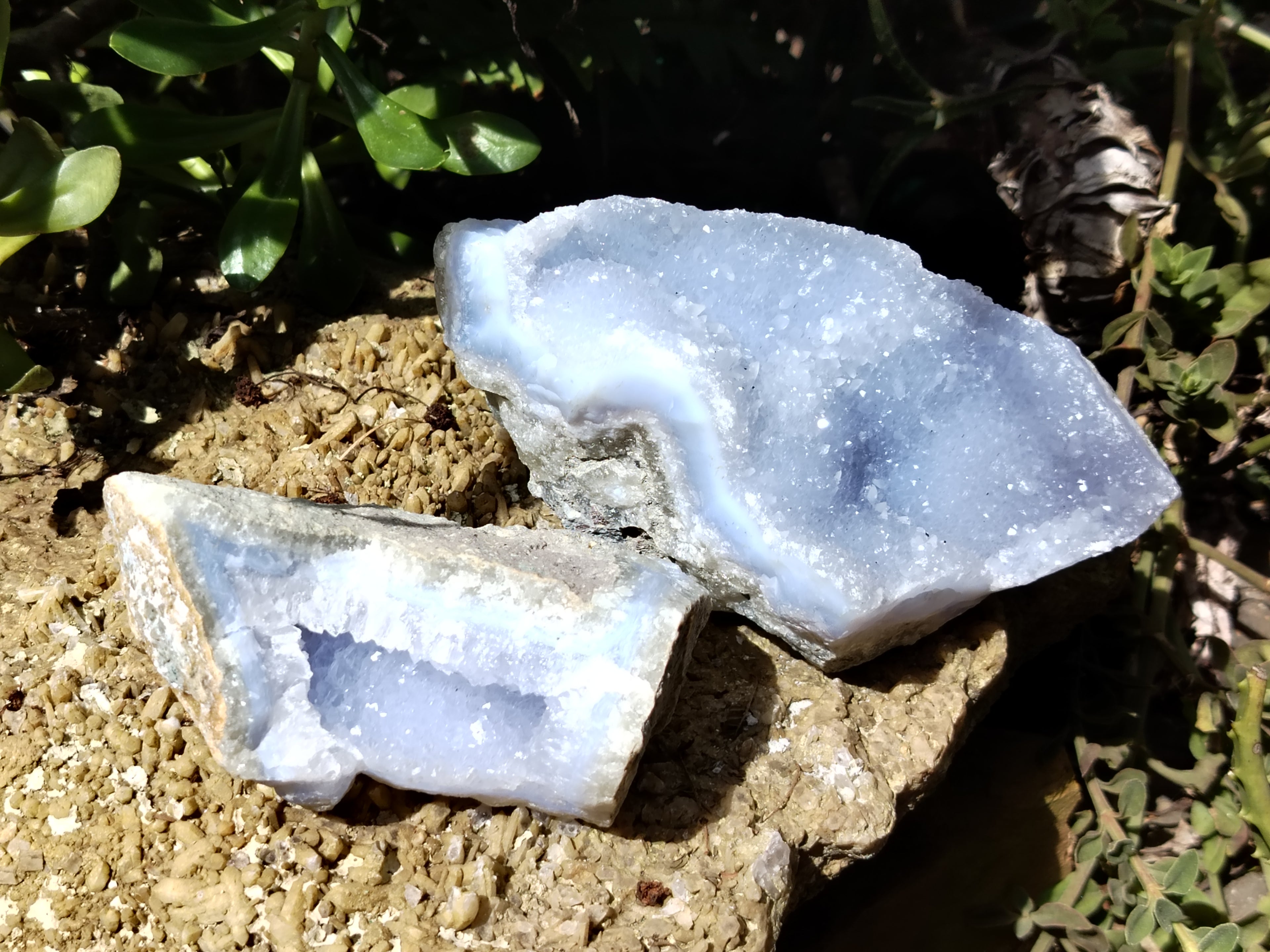 Natural Blue Lace Agate Geode Specimens x 3 From Malawi - Toprock Gemstones and Minerals 
