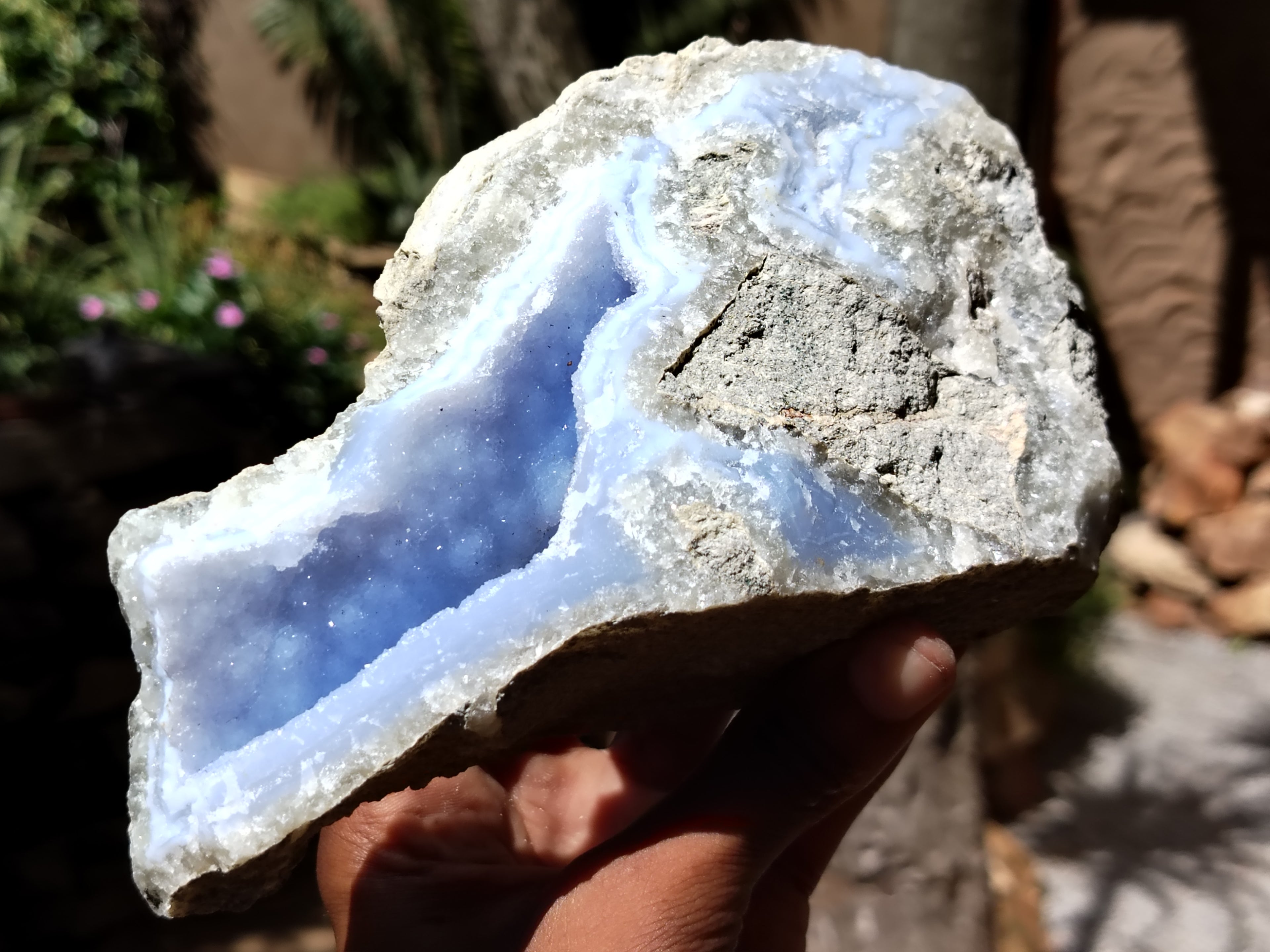 Natural Blue Lace Agate Geode Specimens x 3 From Malawi - Toprock Gemstones and Minerals 
