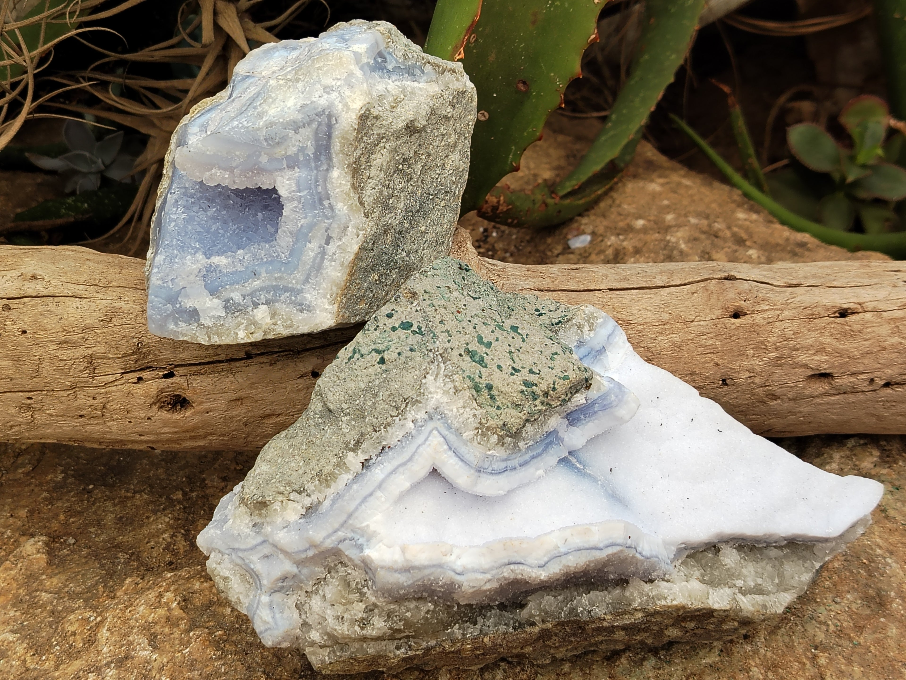 Natural Blue Lace Agate Geode Specimens x 3 From Malawi - Toprock Gemstones and Minerals 