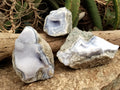 Natural Blue Lace Agate Geode Specimens x 3 From Malawi - Toprock Gemstones and Minerals 
