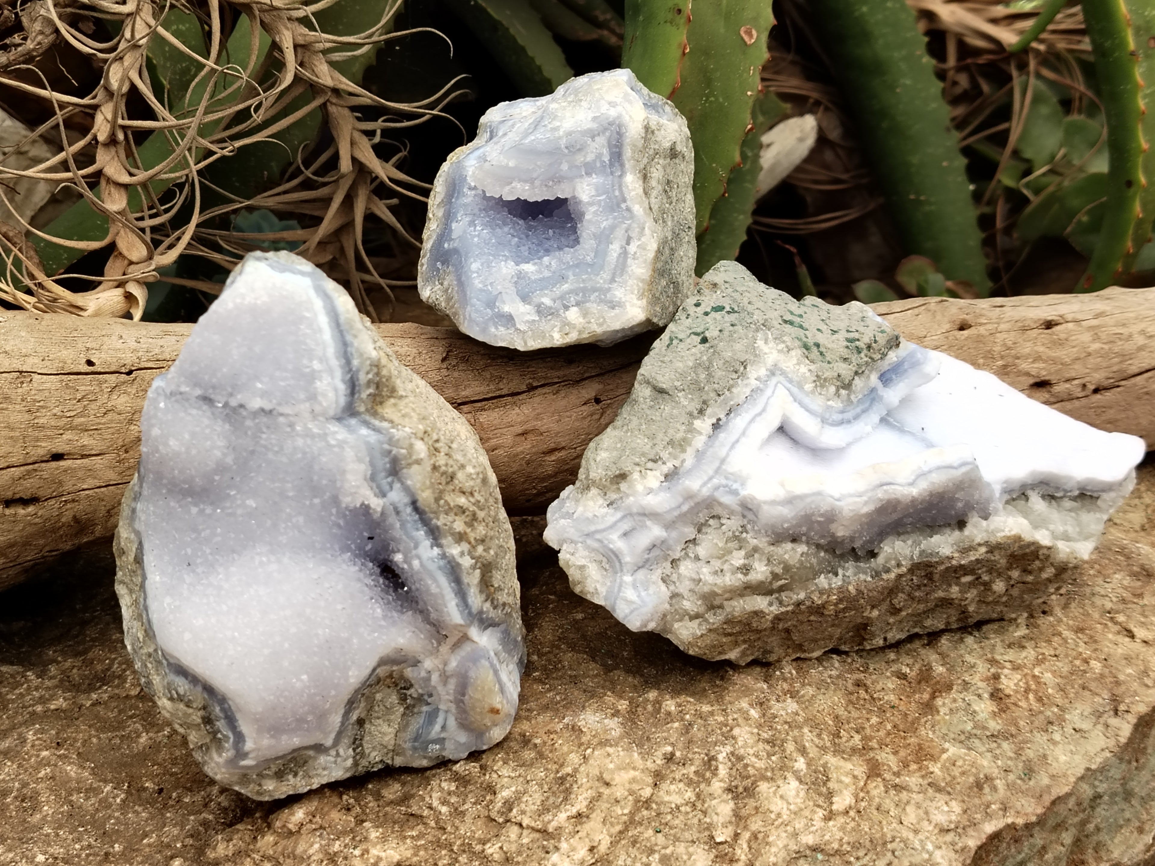 Natural Blue Lace Agate Geode Specimens x 3 From Malawi - Toprock Gemstones and Minerals 