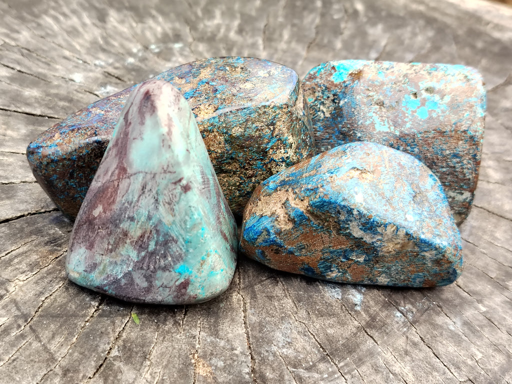 Polished Shattuckite with Azurite and Chrysocolla Free Forms x 7 From Congo - Toprock Gemstones and Minerals 