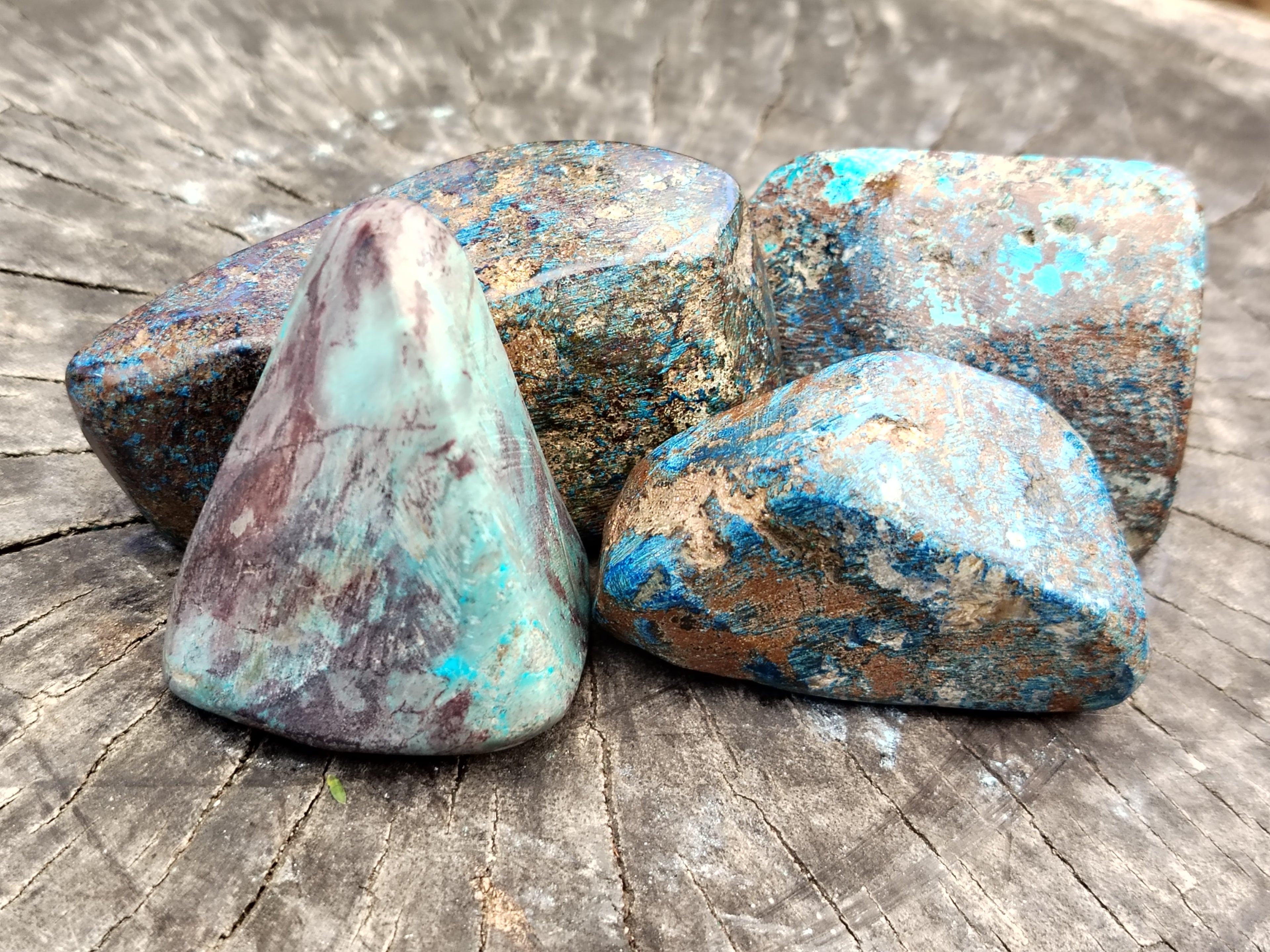 Polished Shattuckite with Azurite and Chrysocolla Free Forms x 7 From Congo - Toprock Gemstones and Minerals 