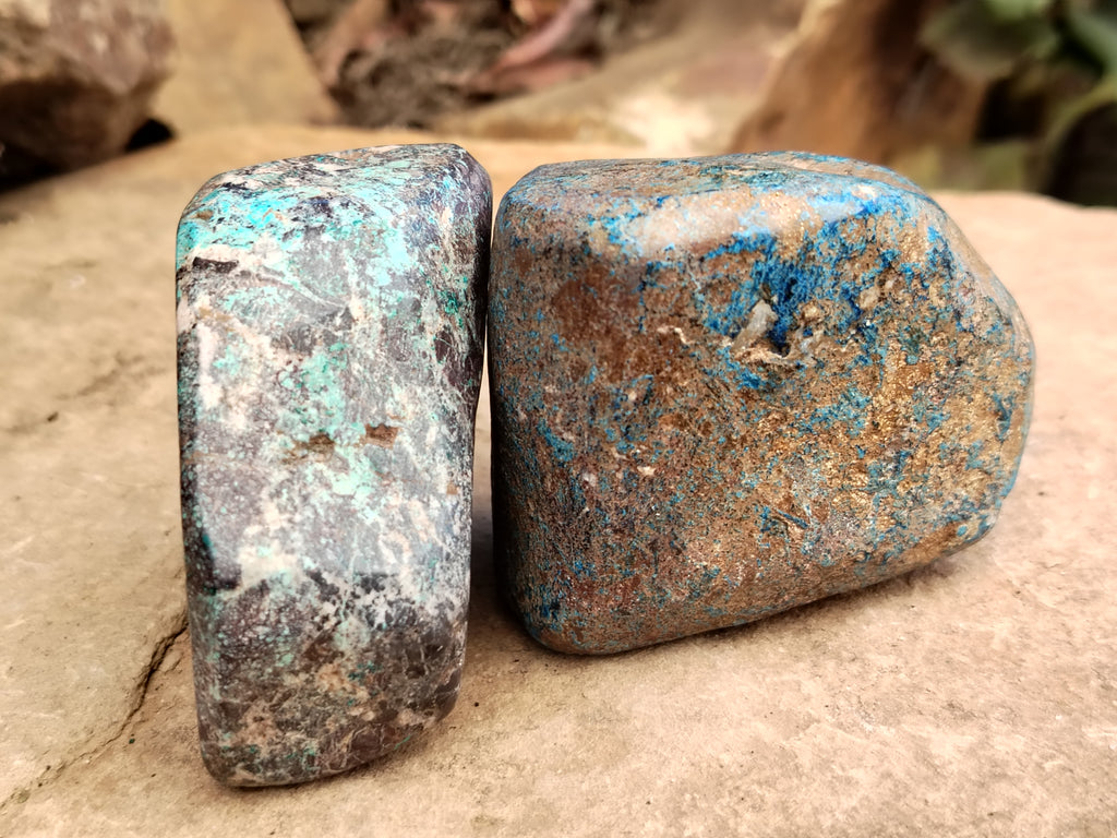 Polished Shattuckite with Azurite and Chrysocolla Free Forms x 7 From Congo - Toprock Gemstones and Minerals 