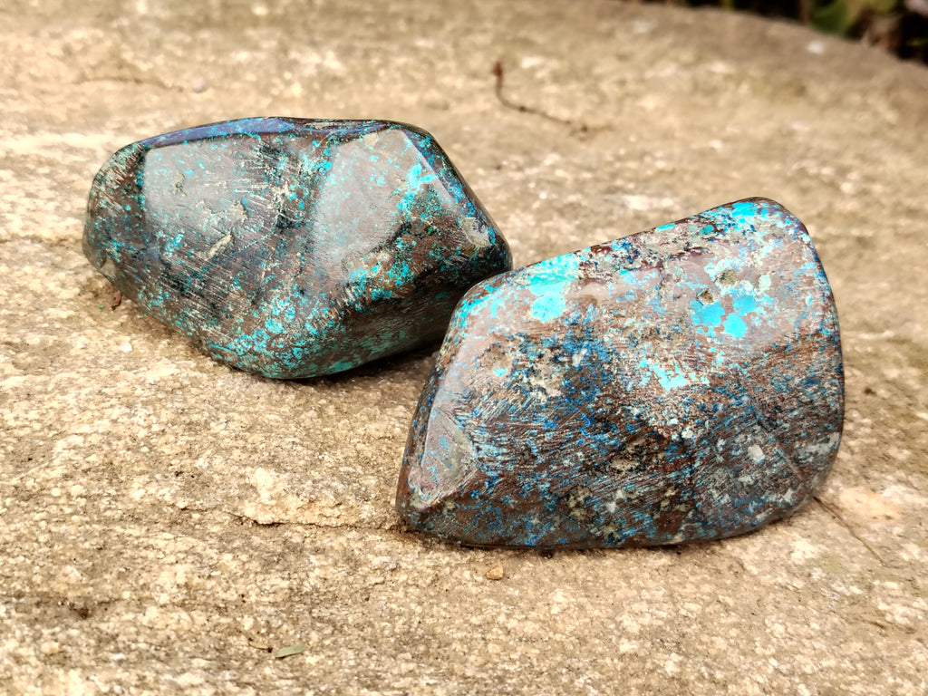 Polished Shattuckite with Azurite and Chrysocolla Free Forms x 7 From Congo - Toprock Gemstones and Minerals 