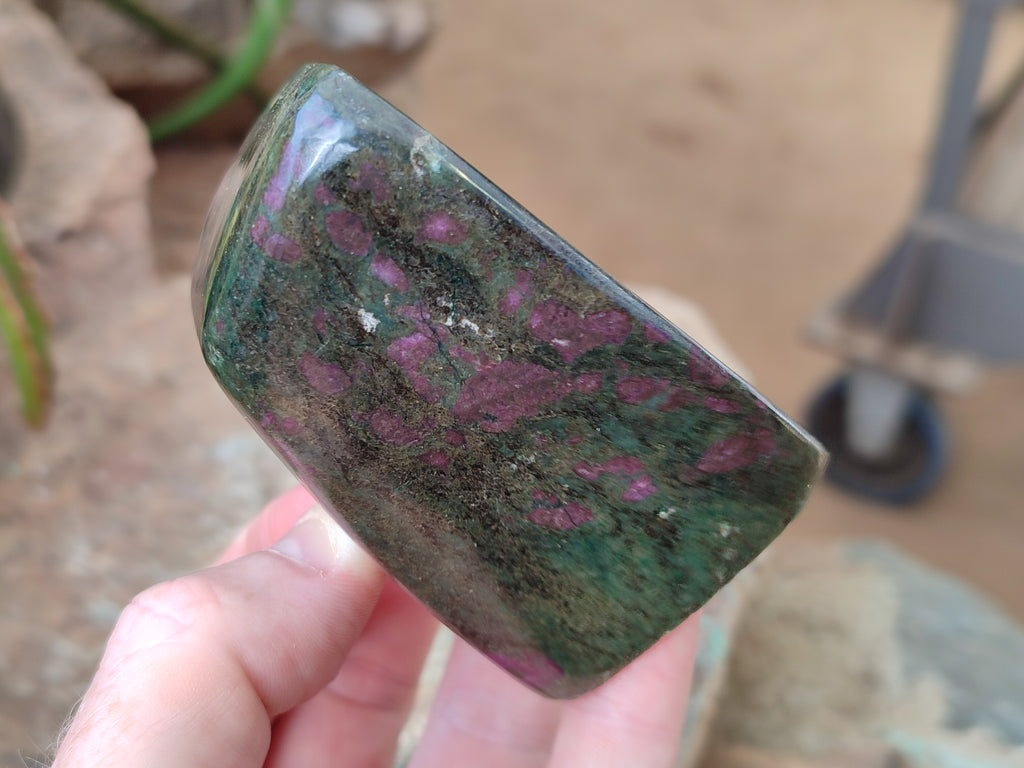 Polished Ruby Corundum In Chrome Verdite Standing Free Forms x 3 From Zimbabwe - Toprock Gemstones and Minerals 