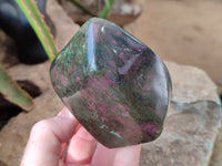 Polished Ruby Corundum In Chrome Verdite Standing Free Forms x 3 From Zimbabwe - Toprock Gemstones and Minerals 