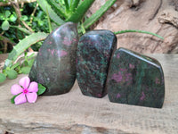 Polished Ruby Corundum In Chrome Verdite Standing Free Forms x 3 From Zimbabwe - Toprock Gemstones and Minerals 