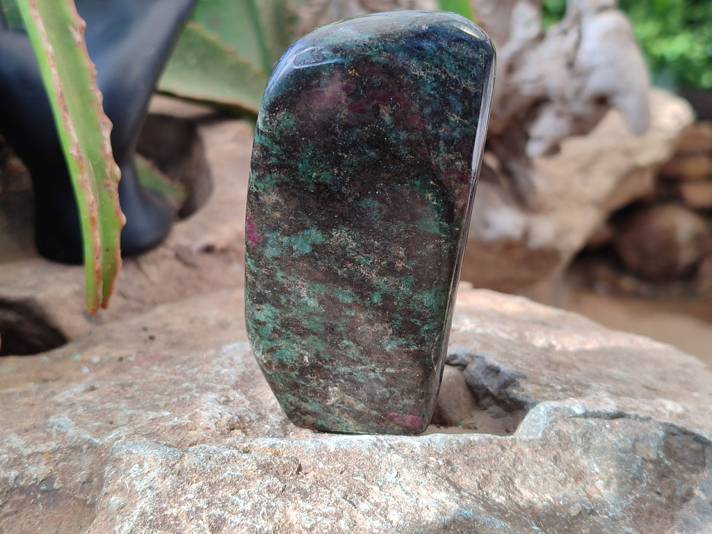 Polished Ruby Corundum In Chrome Verdite Standing Free Forms x 3 From Zimbabwe - Toprock Gemstones and Minerals 