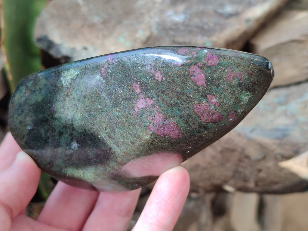Polished Ruby Corundum In Chrome Verdite Standing Free Forms x 3 From Zimbabwe - Toprock Gemstones and Minerals 