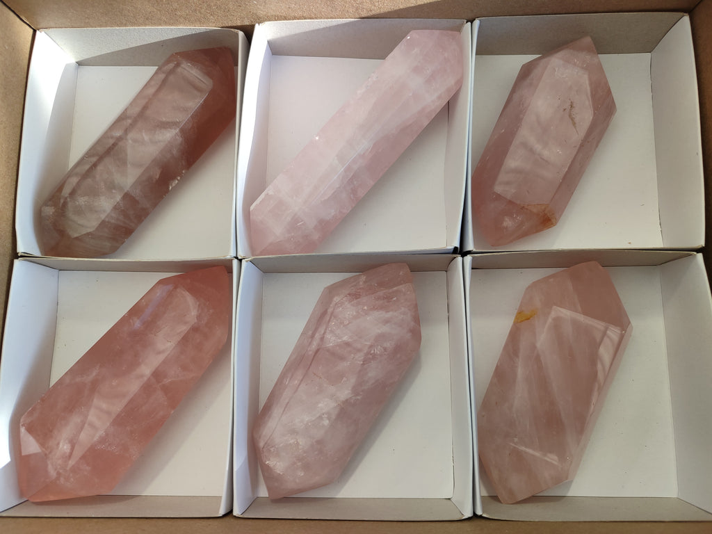 Polished Double Terminated Rose Quartz Points x 6 From Ambatondrazaka, Madagascar - Toprock Gemstones and Minerals 