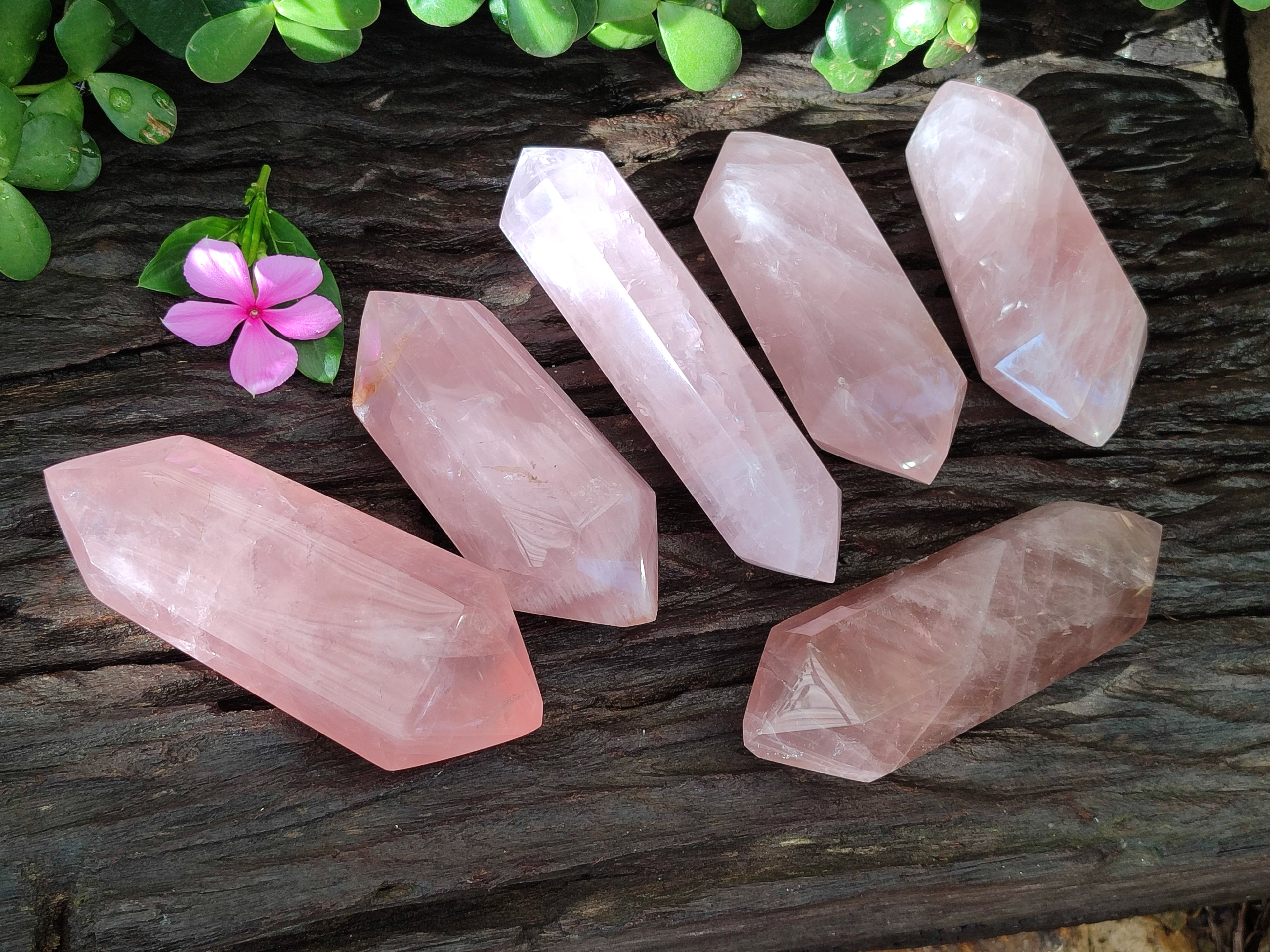 Polished Double Terminated Rose Quartz Points x 6 From Ambatondrazaka, Madagascar - Toprock Gemstones and Minerals 
