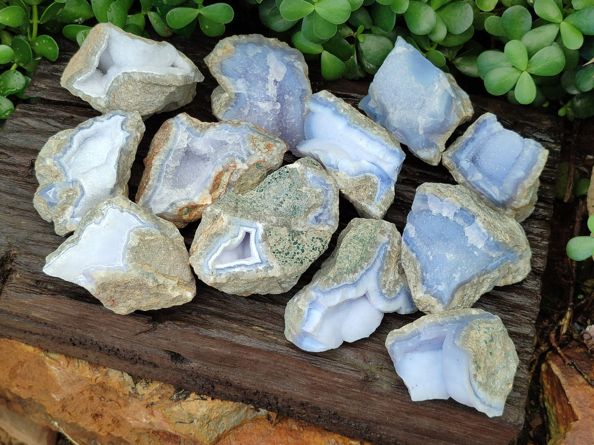 Natural Blue Lace Agate Geode Specimens x 12 From Nsanje, Malawi - Toprock Gemstones and Minerals 