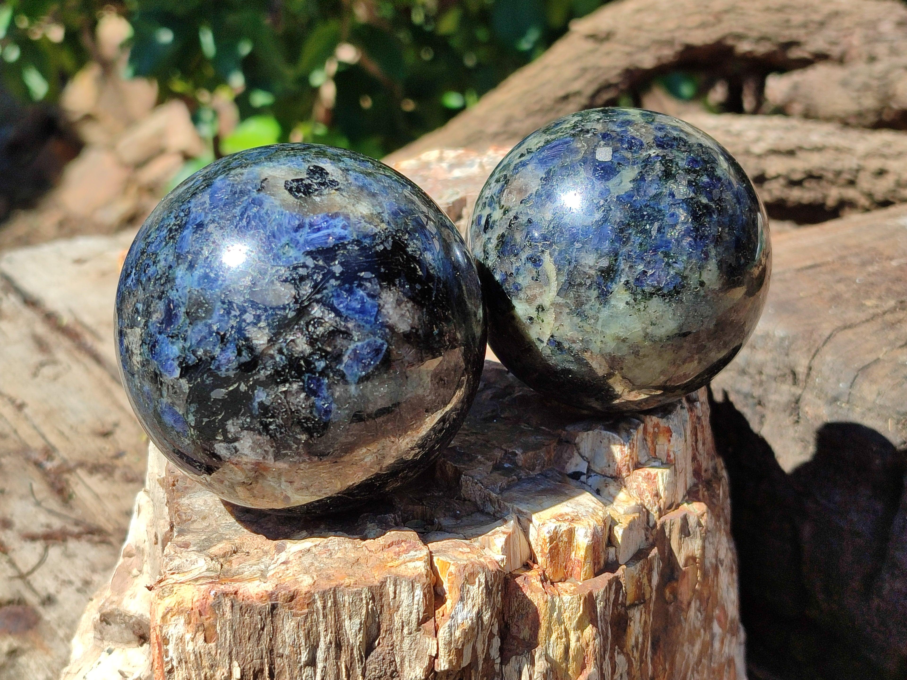 Polished Iolite Water Sapphire Spheres x 2 From Madagascar - Toprock Gemstones and Minerals 