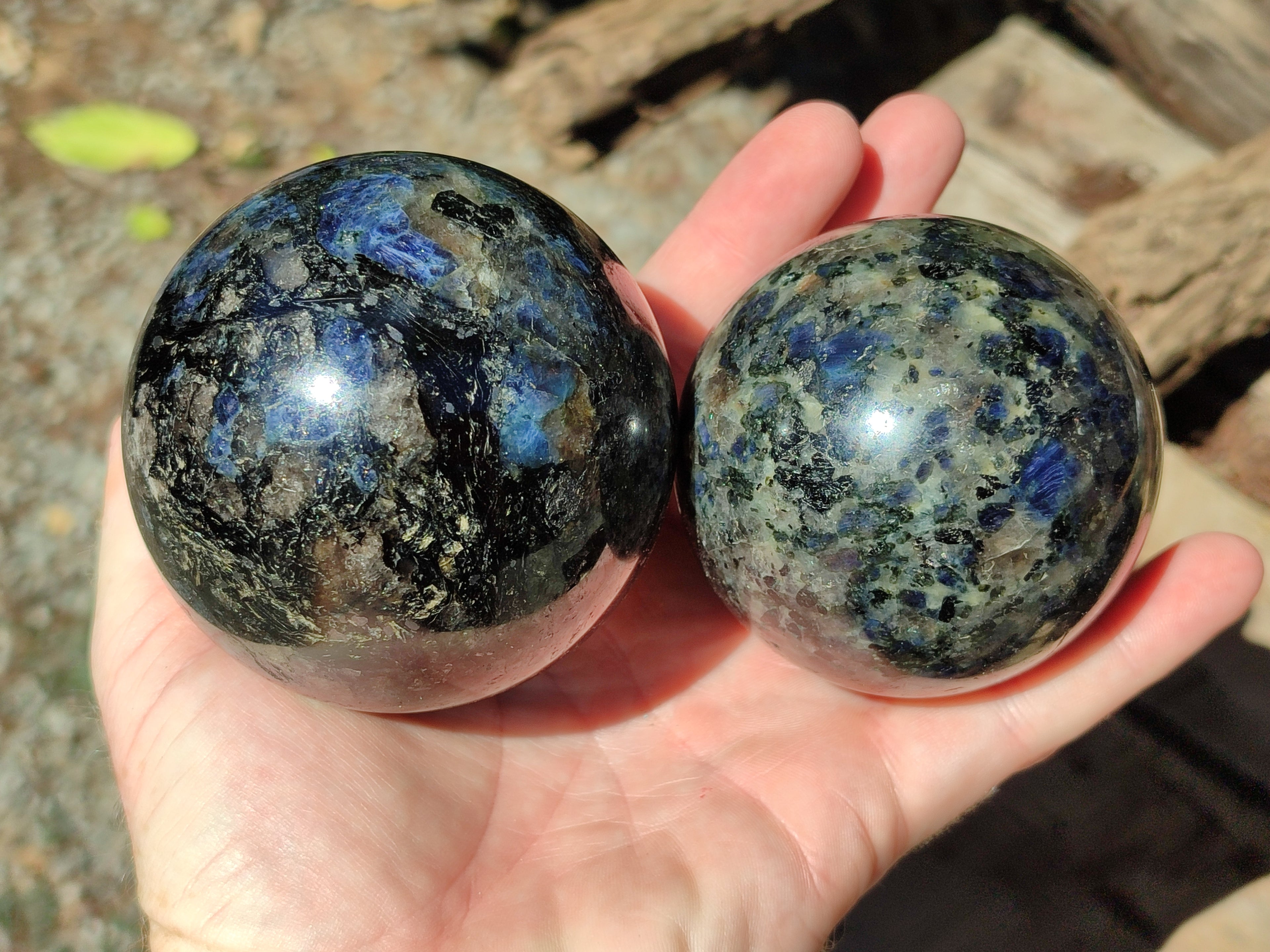 Polished Iolite Water Sapphire Spheres x 2 From Madagascar - Toprock Gemstones and Minerals 