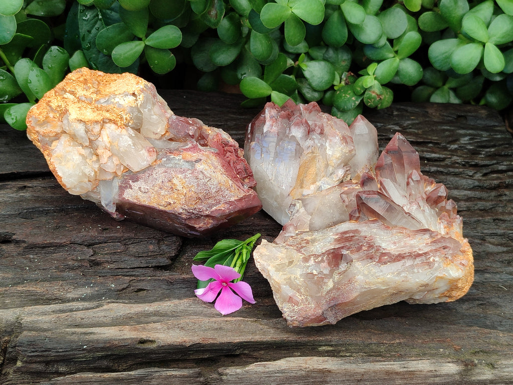 Natural Red Hematoid Quartz Clusters x 3 From Karoi, Zimbabwe - Toprock Gemstones and Minerals 
