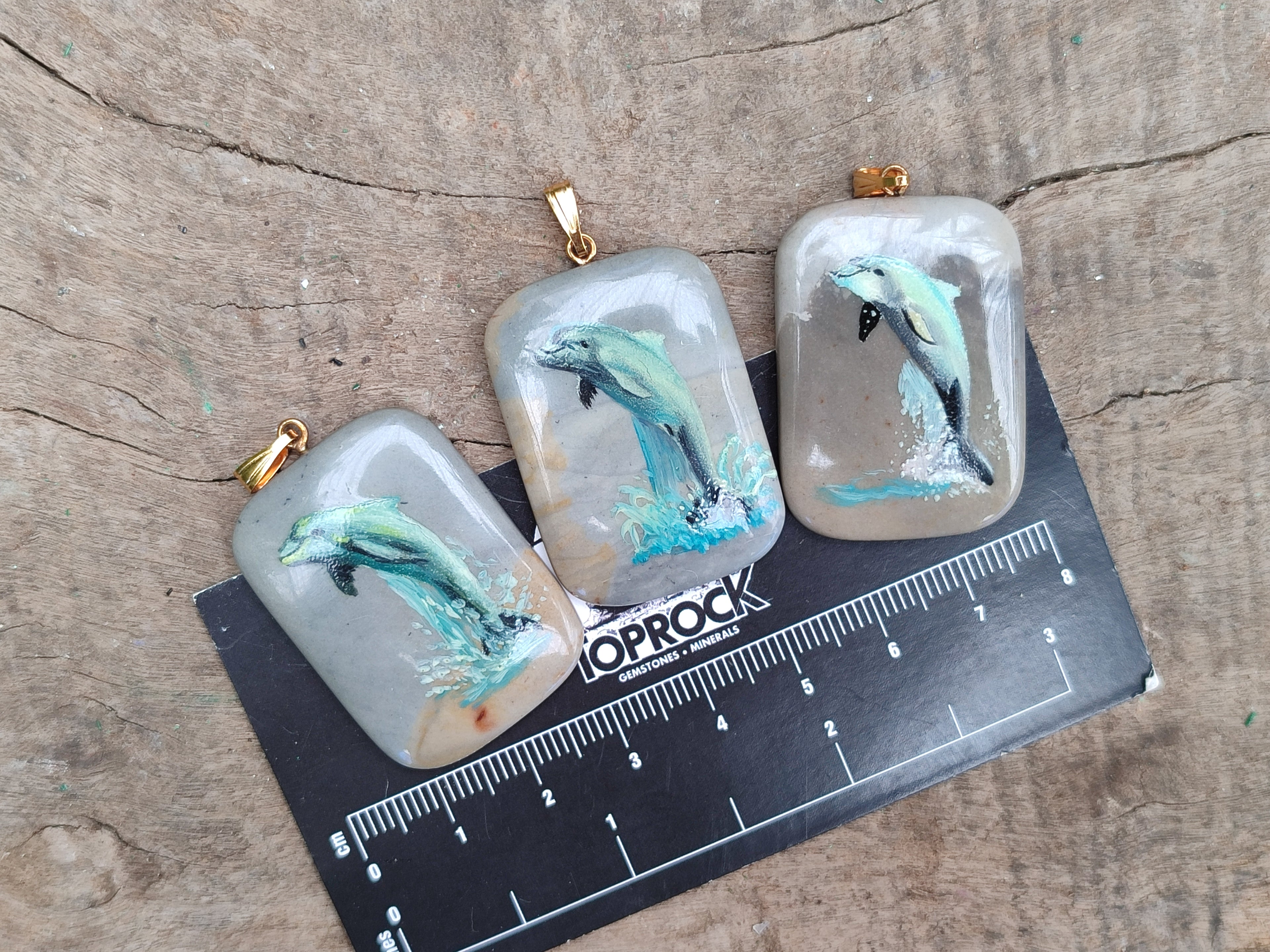 Polished Polychrome Jasper Pendant with Hand Painted Dolphin - sold per item - From Madagascar - Toprock Gemstones and Minerals 