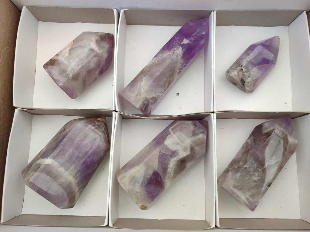Polished Chevron Amethyst Points x 6 From Madagascar - Toprock Gemstones and Minerals 