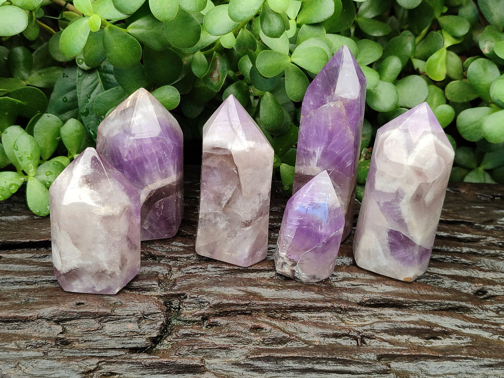 Polished Chevron Amethyst Points x 6 From Madagascar - Toprock Gemstones and Minerals 
