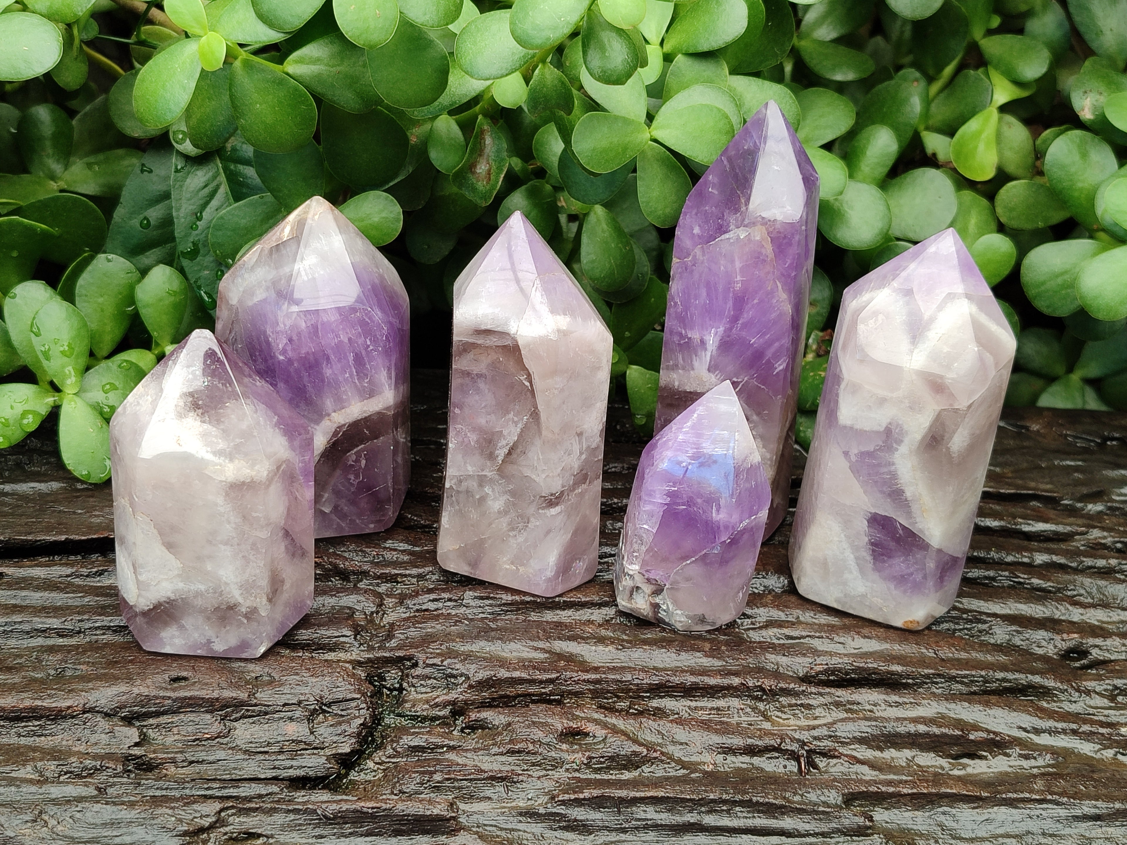 Polished Chevron Amethyst Points x 6 From Madagascar - Toprock Gemstones and Minerals 