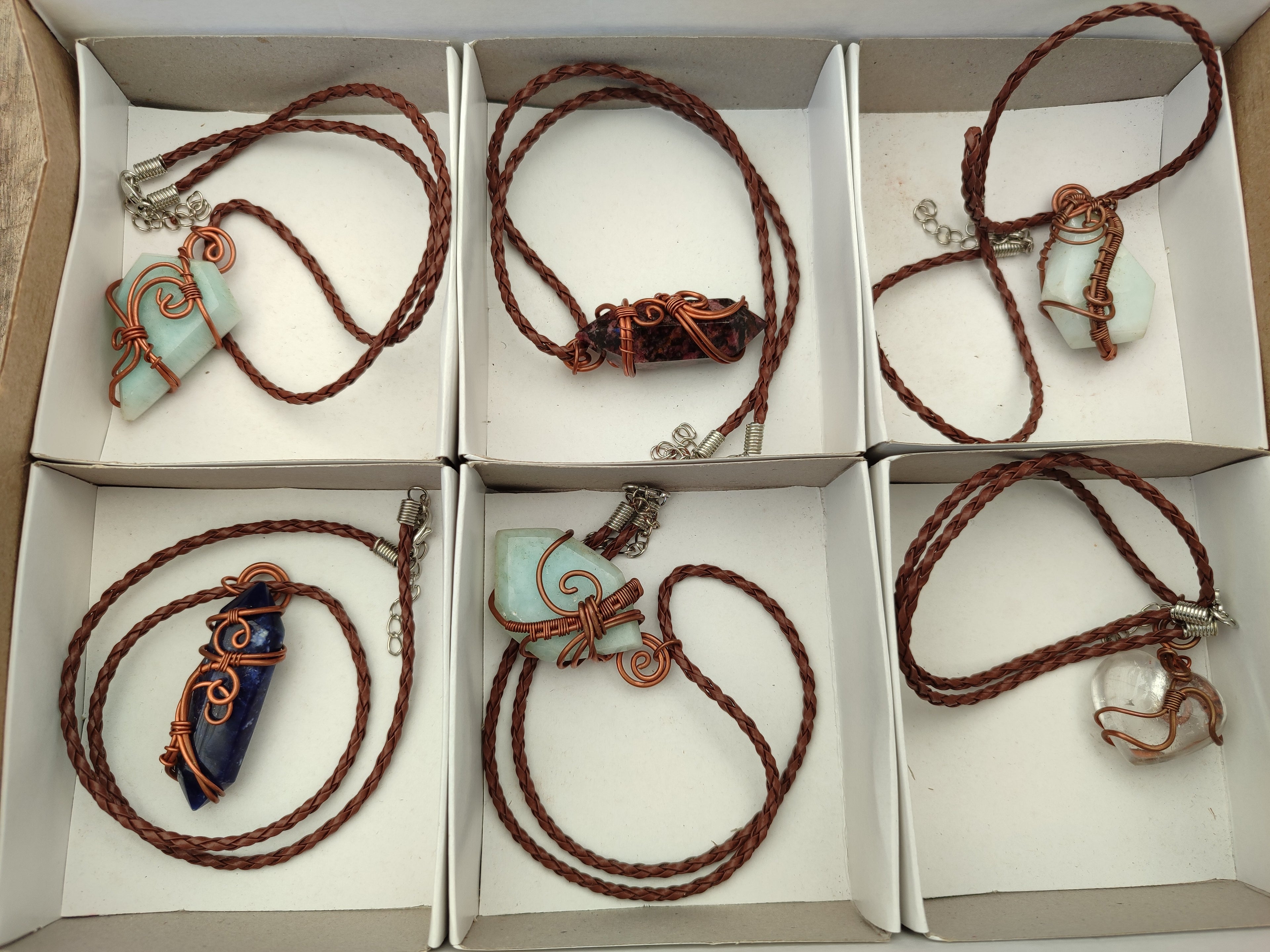 Hand Made Assorted Copper Wire Wrapped Stone Pendants x 6 From Southern Africa - Toprock Gemstones and Minerals 