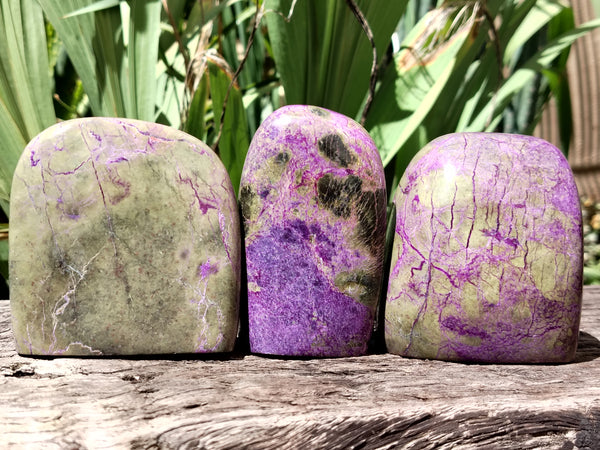Polished Stichtite Standing Standing Free Forms x 3 From Barberton, South Africa - Toprock Gemstones and Minerals 