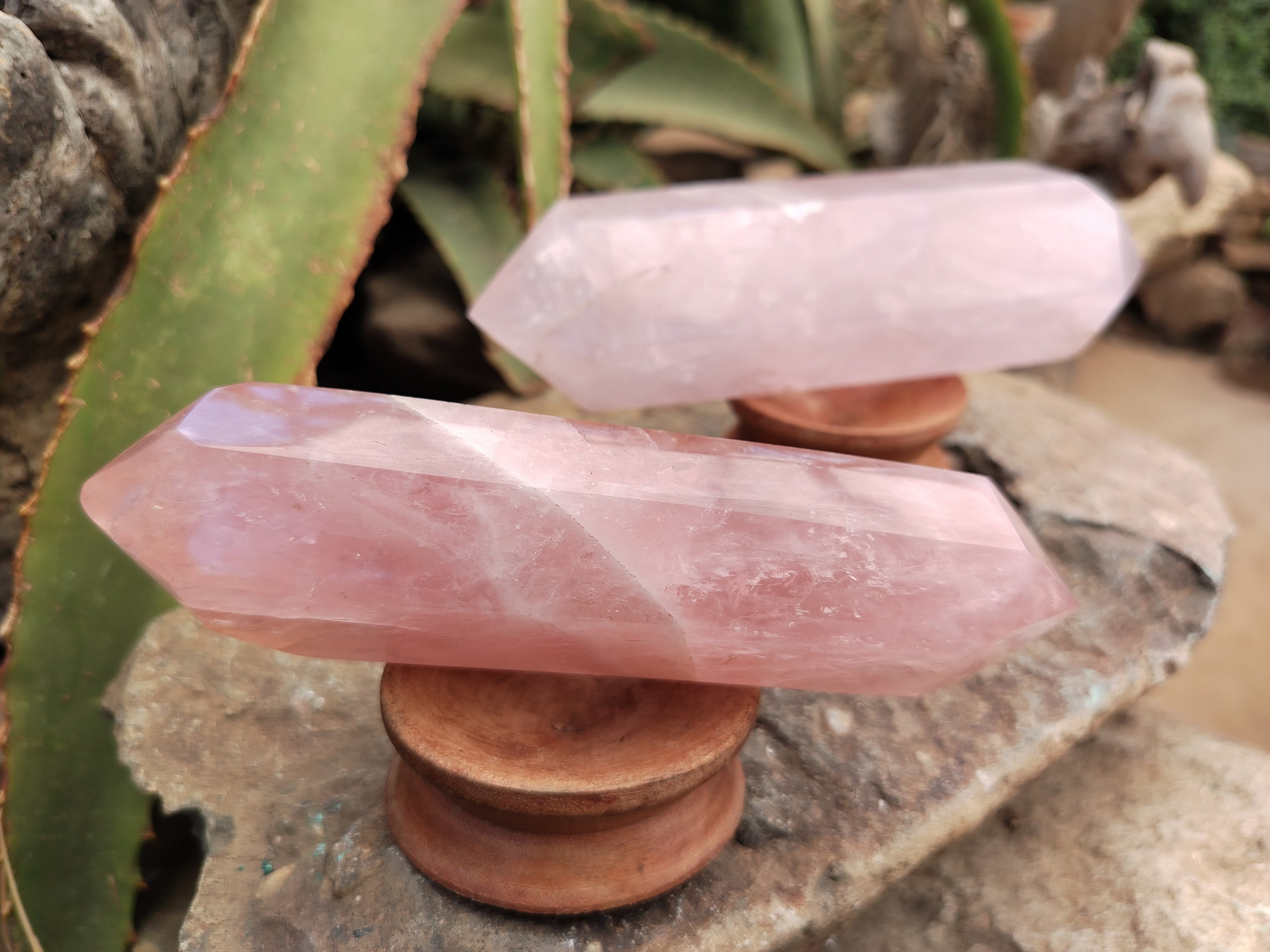 Polished Double Terminated Rose Quartz Points x 3 From Ambatondrazaka, Madagascar - Toprock Gemstones and Minerals 