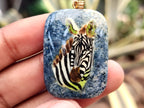 Polished Dumortierite Pendants with Hand Painted Zebras - sold per item - From Mozambique - Toprock Gemstones and Minerals 