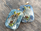 Polished Dumortierite Pendants with Hand Painted Zebras - sold per item - From Mozambique - Toprock Gemstones and Minerals 