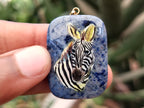 Polished Dumortierite Pendants with Hand Painted Zebras - sold per item - From Mozambique - Toprock Gemstones and Minerals 