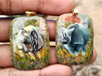 Polished Unakite Pendant with Hand Painted Rhino - Sold Per Item - From South Africa - Toprock Gemstones and Minerals 