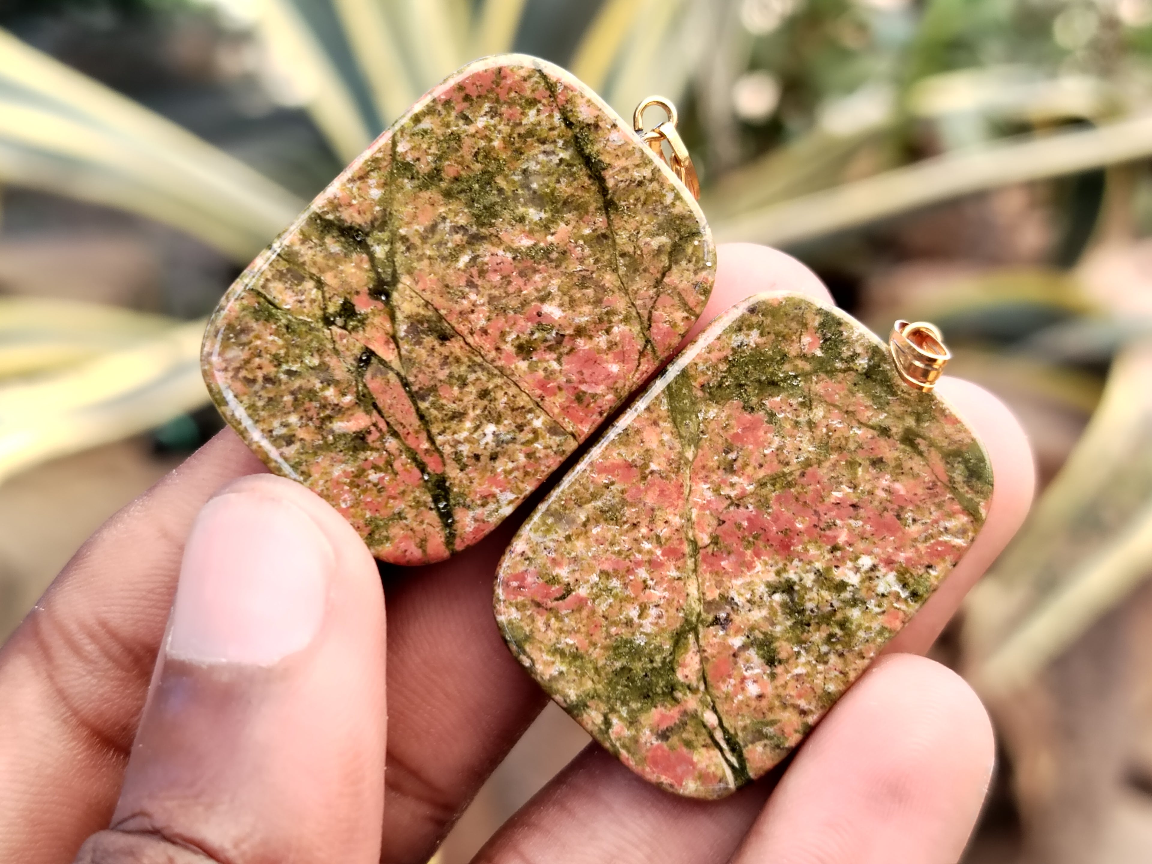 Polished Unakite Pendant with Hand Painted Rhino - Sold Per Item - From South Africa - Toprock Gemstones and Minerals 