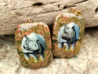 Polished Unakite Pendant with Hand Painted Rhino - Sold Per Item - From South Africa - Toprock Gemstones and Minerals 