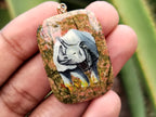 Polished Unakite Pendant with Hand Painted Rhino - Sold Per Item - From South Africa - Toprock Gemstones and Minerals 