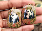 Polished Unakite Pendant with Hand Painted Panda - Sold Per Item - From South Africa - Toprock Gemstones and Minerals 