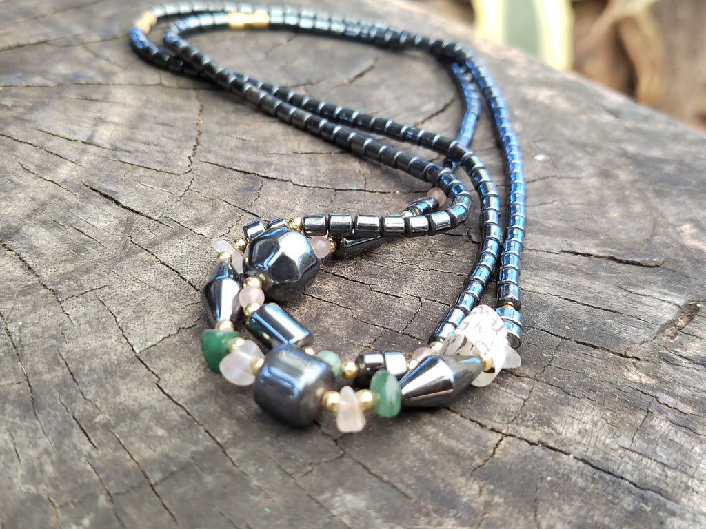 Polished Hematite and Mixed Bead Necklace - Sold Per Item - From Southern Africa - Toprock Gemstones and Minerals 