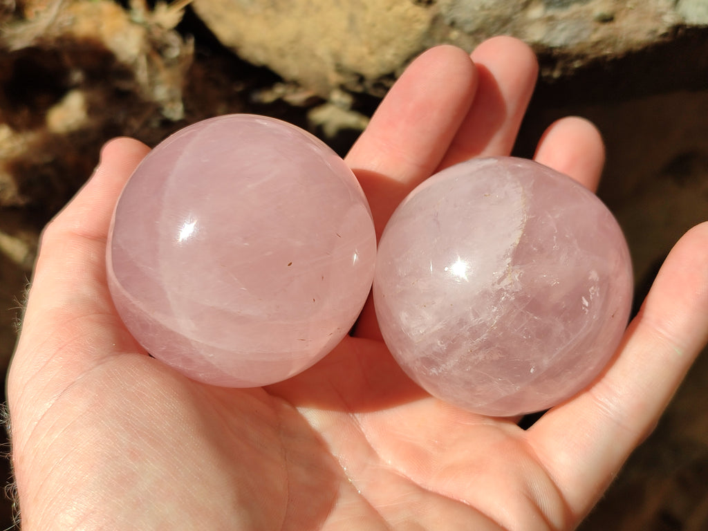 Polished Rose Quartz Spheres x 6 From Ambatondrazaka, Madagascar - Toprock Gemstones and Minerals 