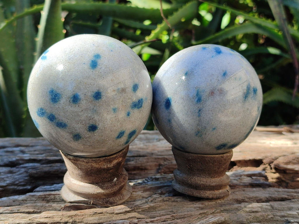 Polished Blue Spinel Spotted Quartz Spheres x 4 From Madagascar - Toprock Gemstones and Minerals 