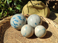 Polished Blue Spinel Spotted Quartz Spheres x 4 From Madagascar - Toprock Gemstones and Minerals 