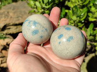 Polished Blue Spinel Spotted Quartz Spheres x 4 From Madagascar - Toprock Gemstones and Minerals 