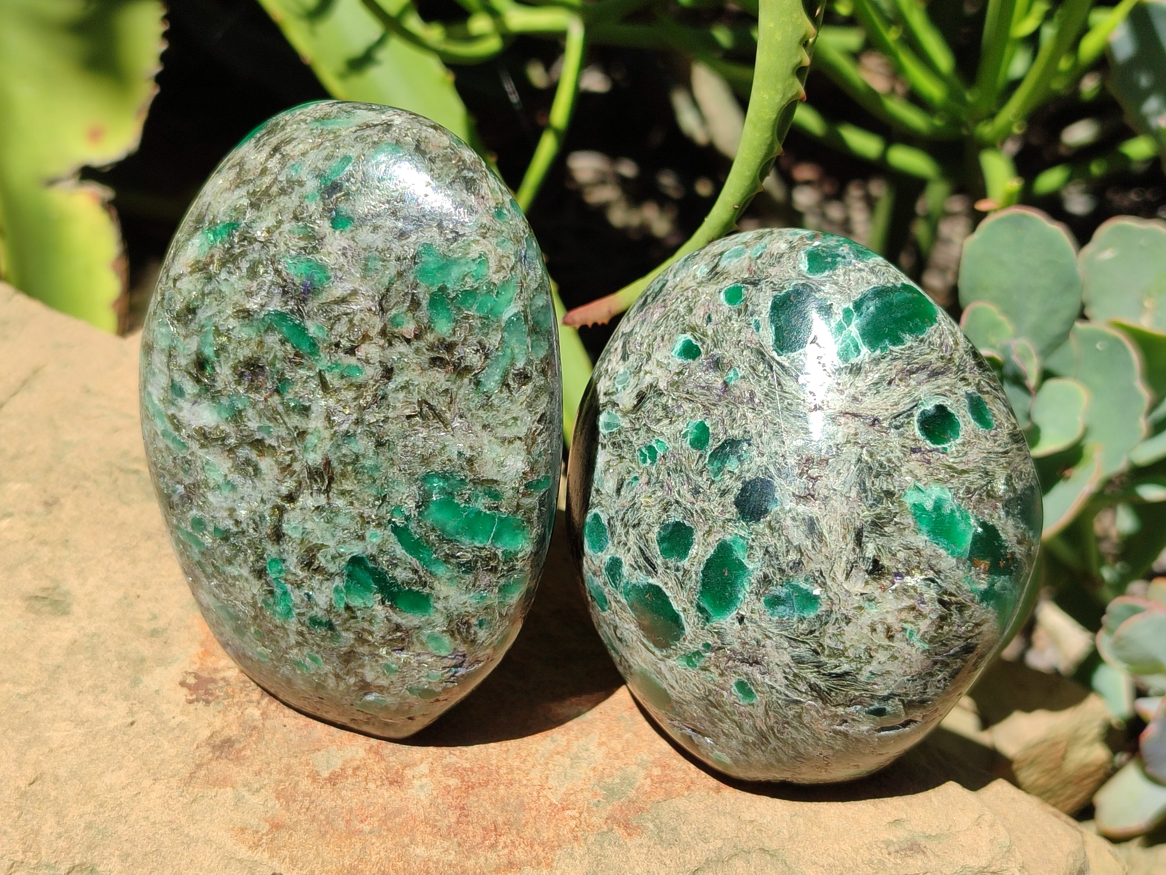 Polished Emerald Mica In Matrix Standing Free Forms x 4 From Mutoko, Zimbabwe - Toprock Gemstones and Minerals 