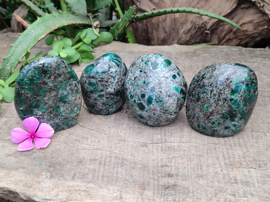 Polished Emerald Mica In Matrix Standing Free Forms x 4 From Mutoko, Zimbabwe - Toprock Gemstones and Minerals 