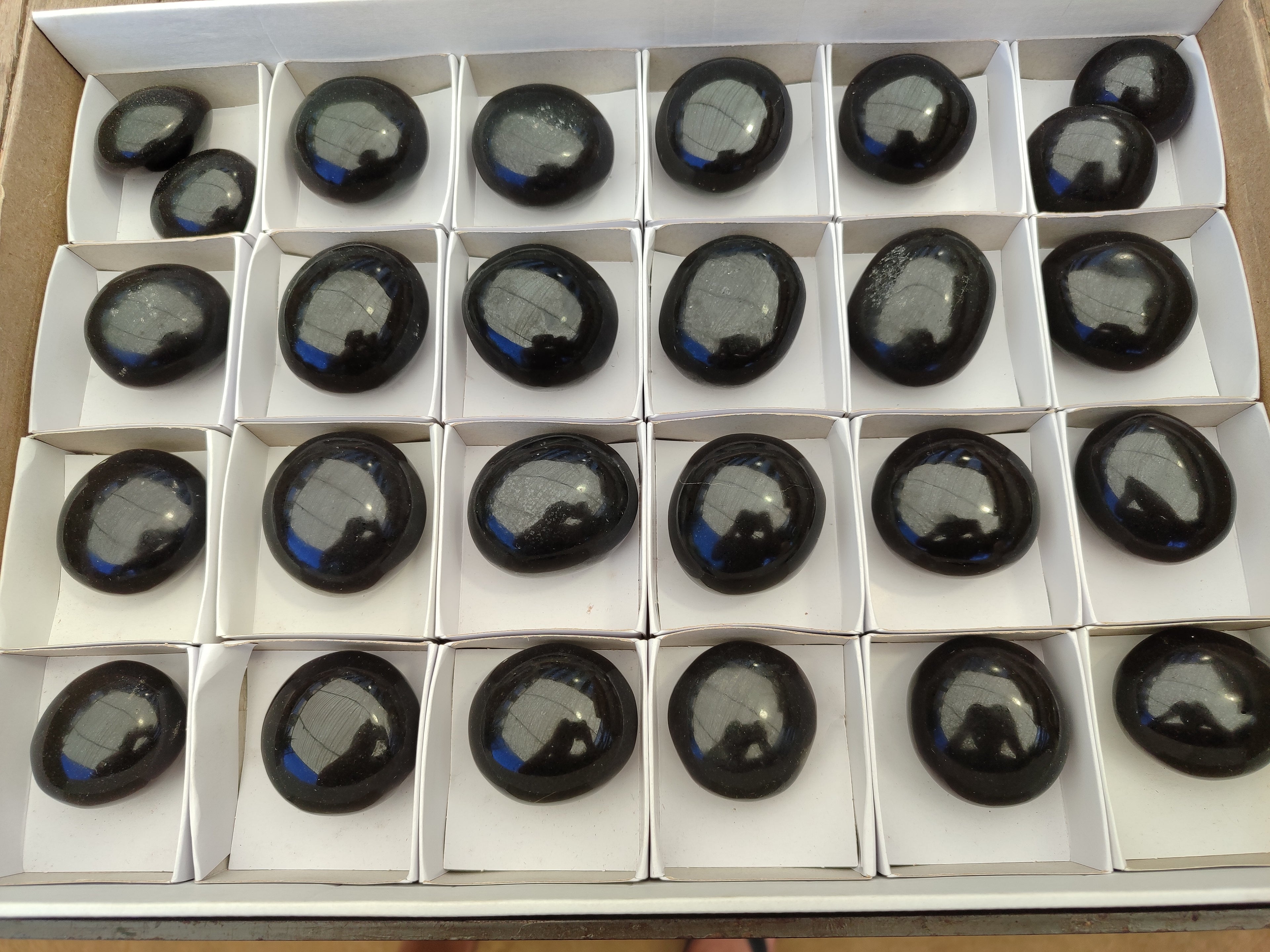 Polished Black Basalt Palm Stones x 26 From Antsirabe, Madagascar - Toprock Gemstones and Minerals 