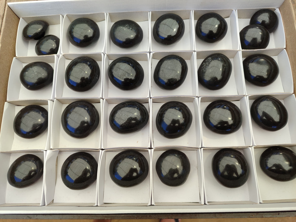 Polished Black Basalt Palm Stones x 26 From Antsirabe, Madagascar - Toprock Gemstones and Minerals 