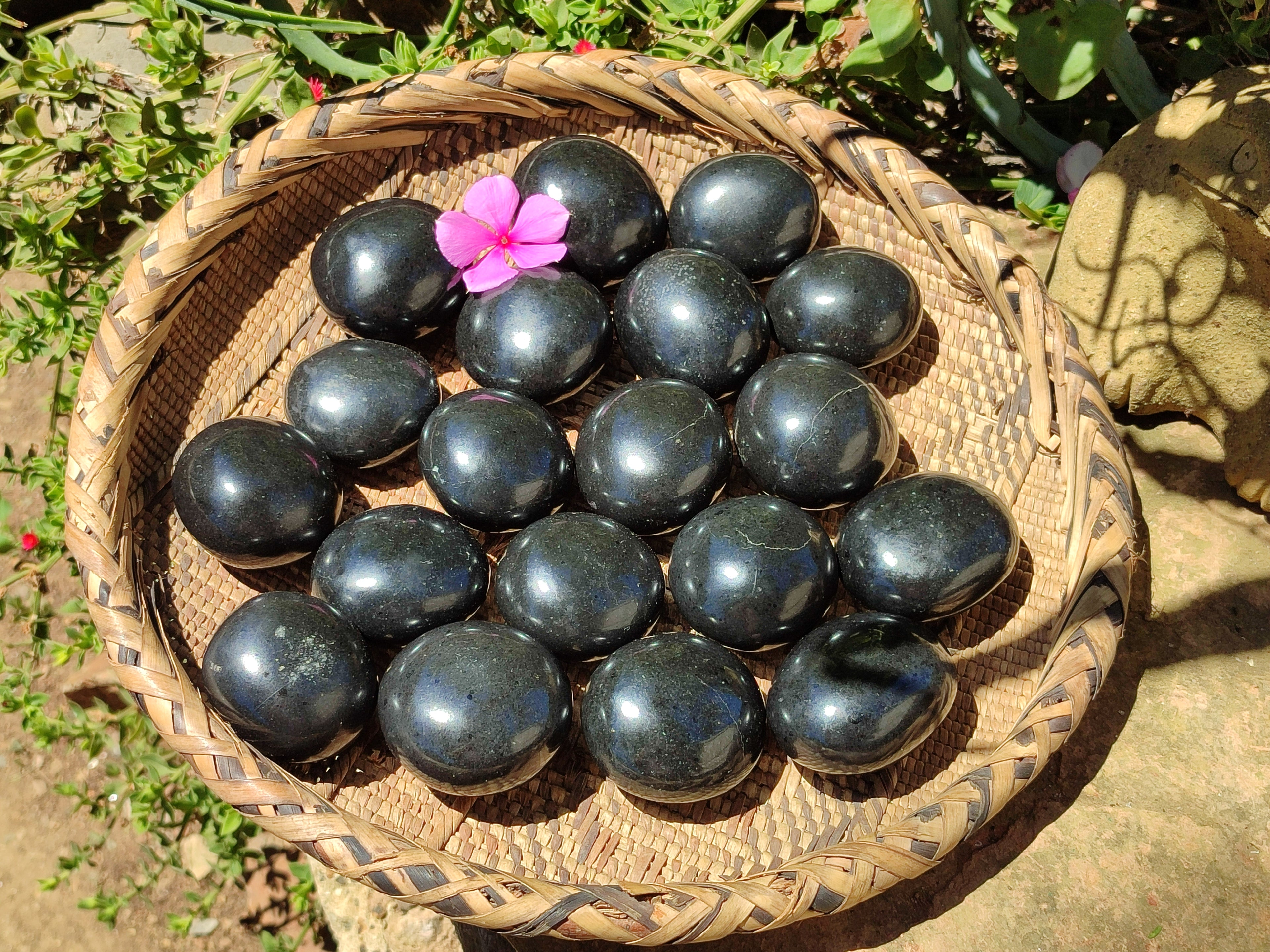 Polished Black Basalt Palm Stones x 26 From Antsirabe, Madagascar - Toprock Gemstones and Minerals 